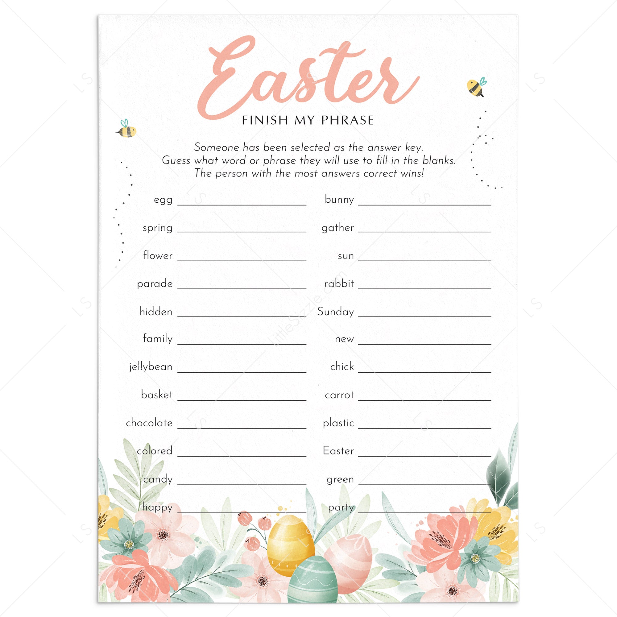 Easter Game for Groups Finish The Phrase Printable by LittleSizzle