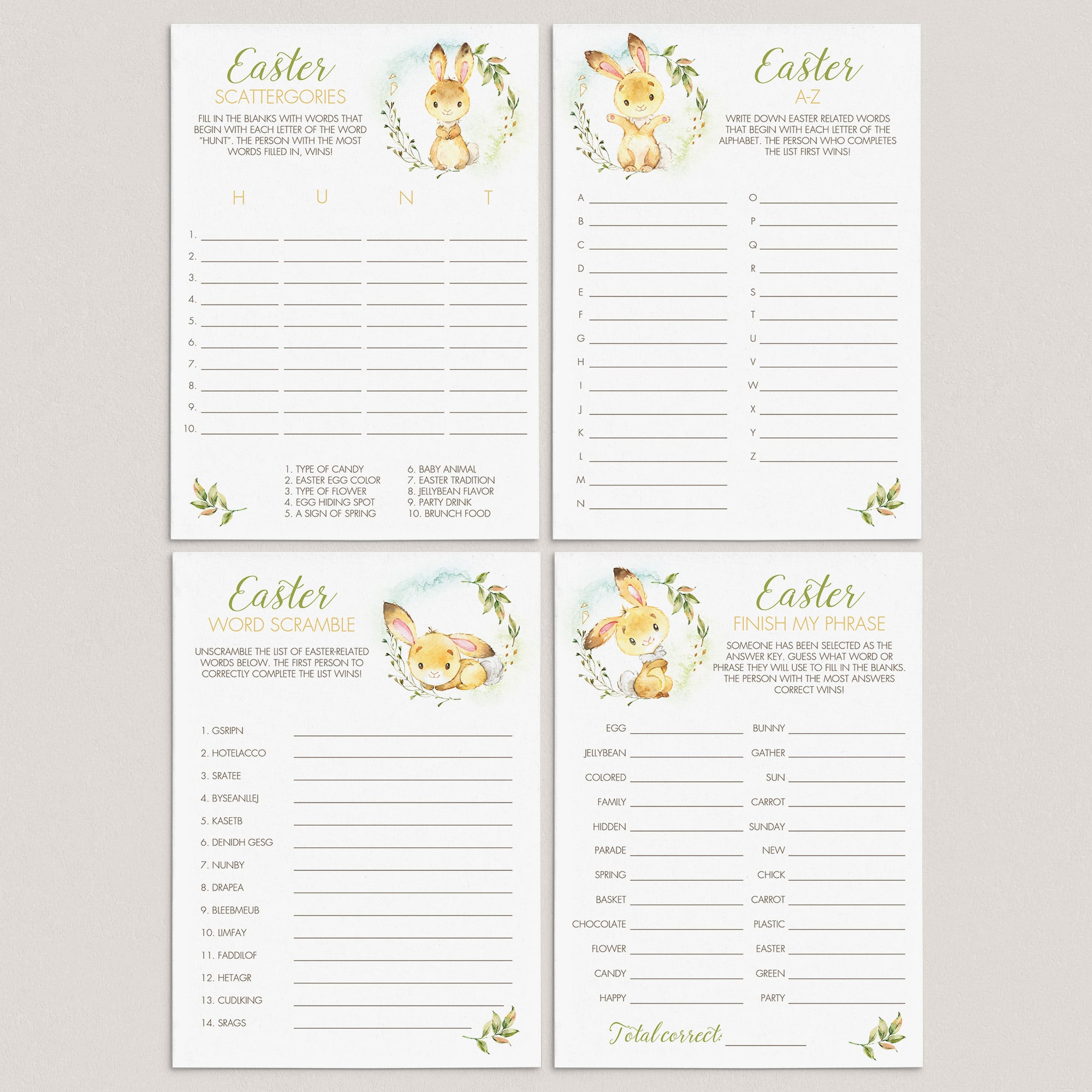 4 Fun Easter Games for Kids Instant Download by LittleSizzle