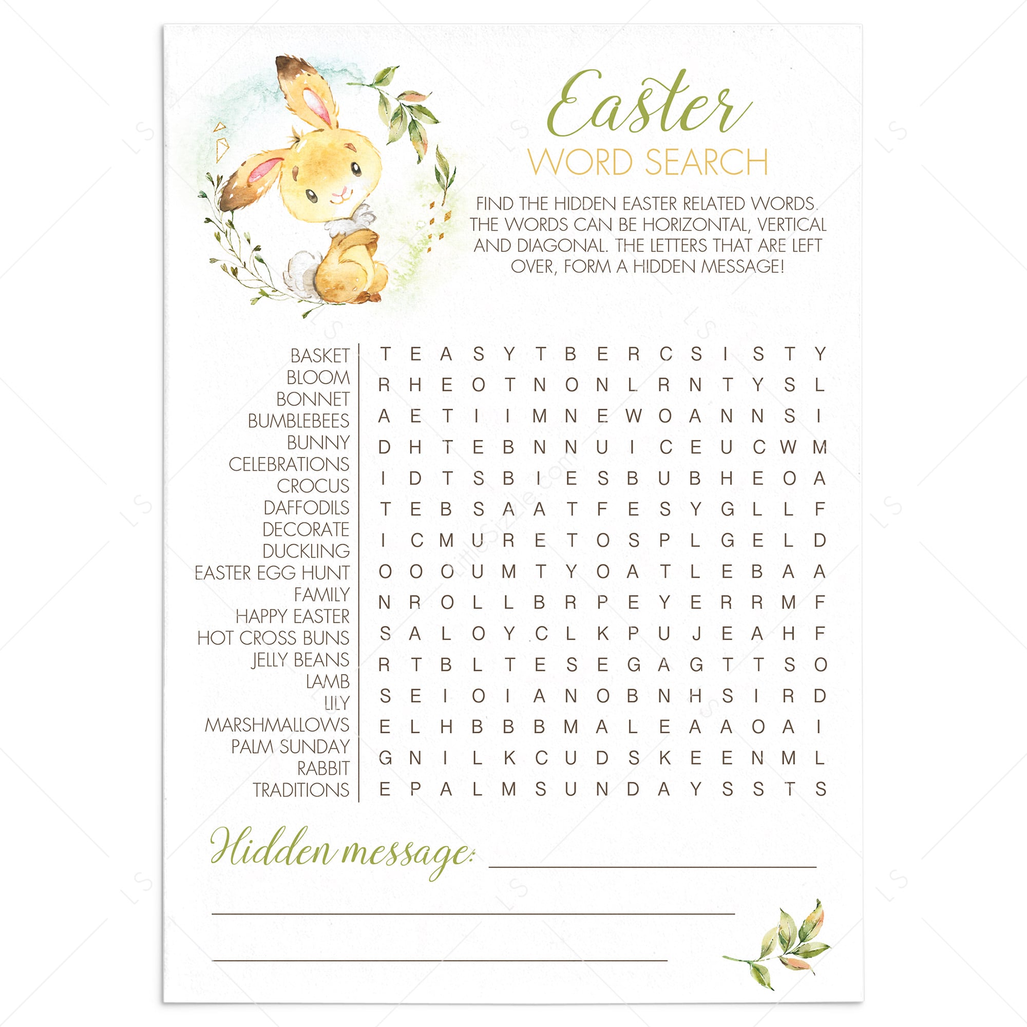 Printable Easter Word Search Game Instant Download by LittleSizzle