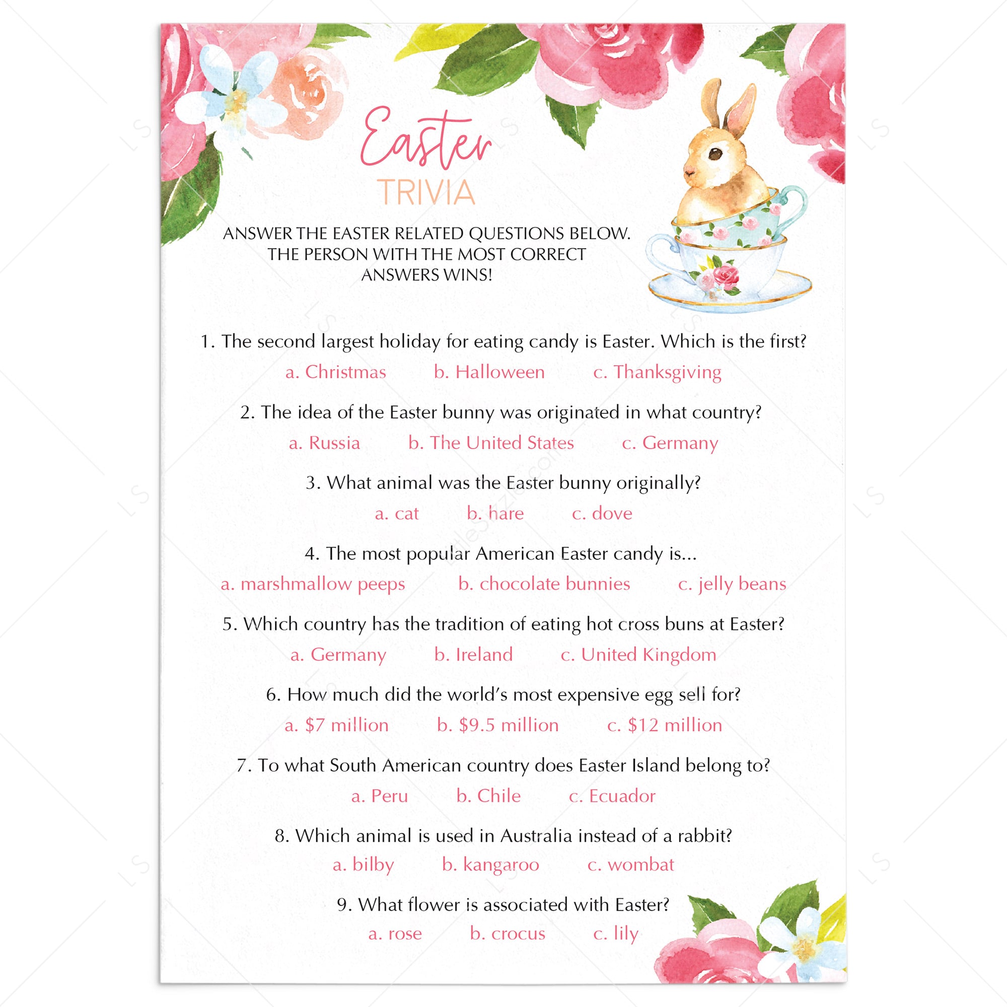 Easter Trivia Game To Print or Play Online by LittleSizzle
