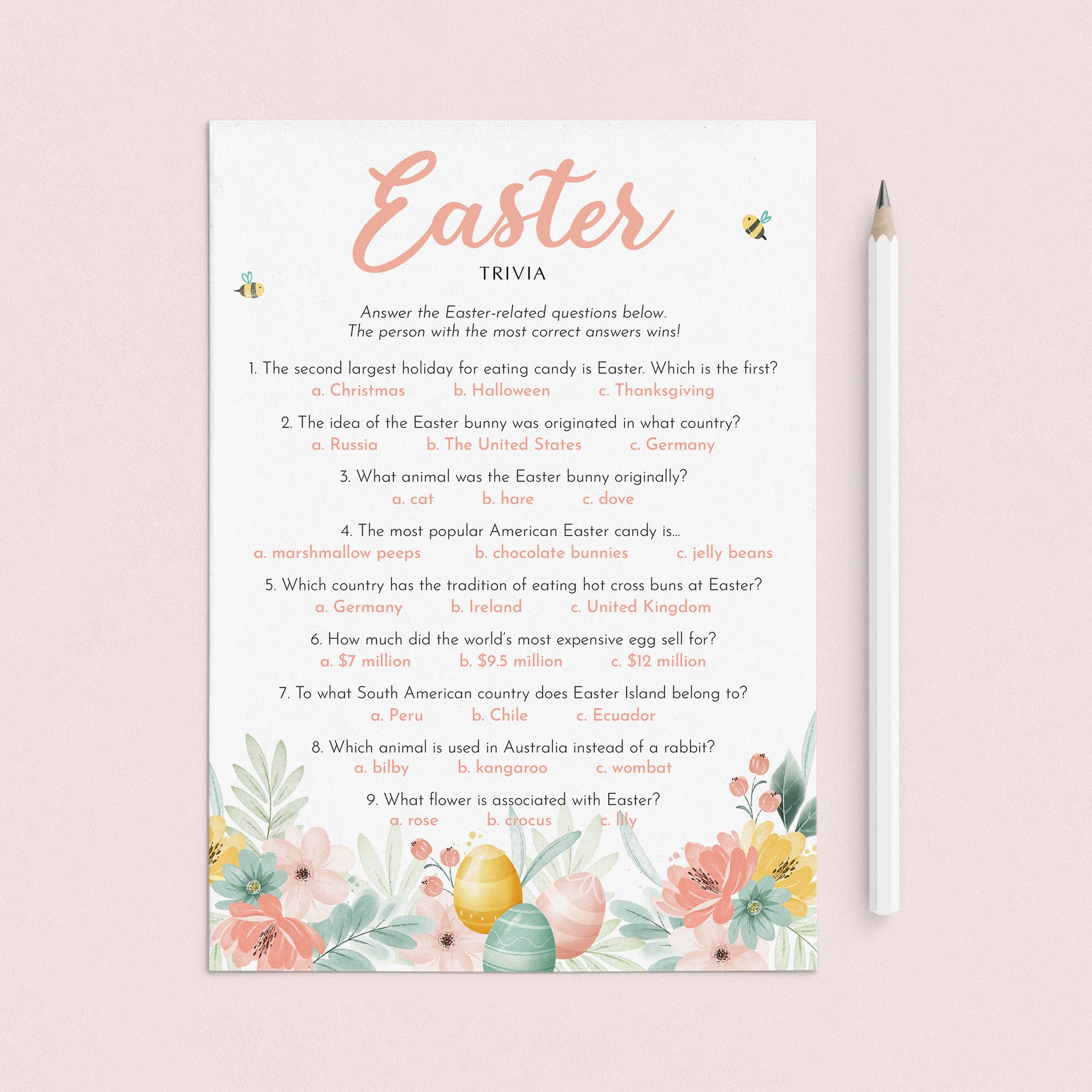 Easter Trivia with Answers Printable by LittleSizzle