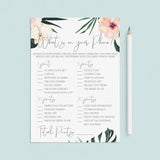 Tropical Theme Bridal Shower Game Printable What's On Your Phone by LittleSizzle