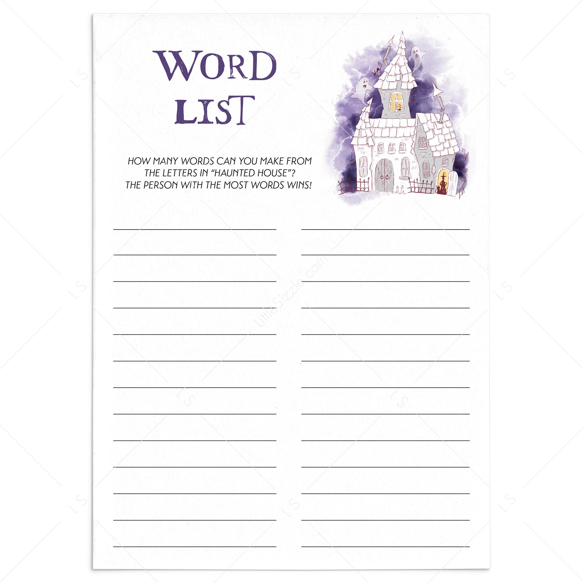 Halloween Haunted House Word Game Printable by LittleSizzle