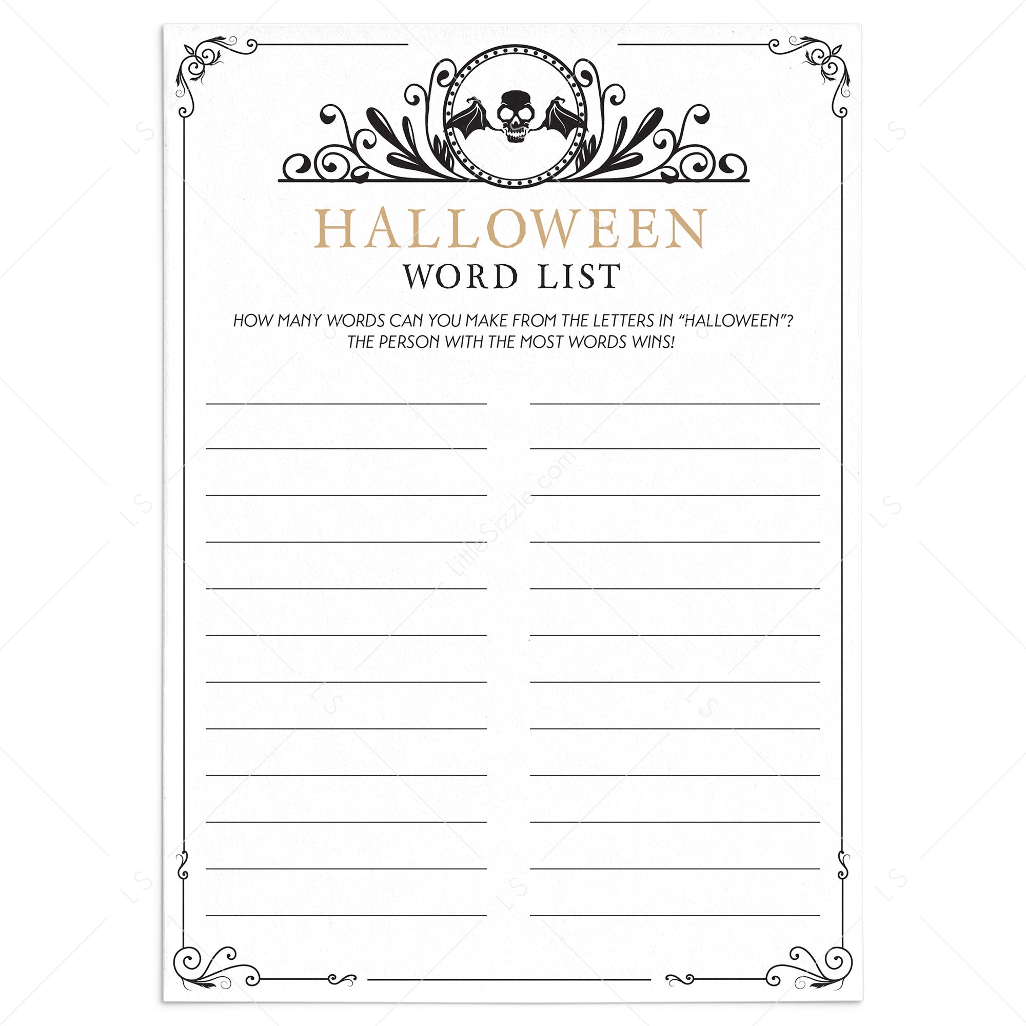 Halloween Office Party Game Printable | Word List | Black & Gold – LittleSizzle halloween-office-party-game-printable-word-list-black-gold-littlesizzle