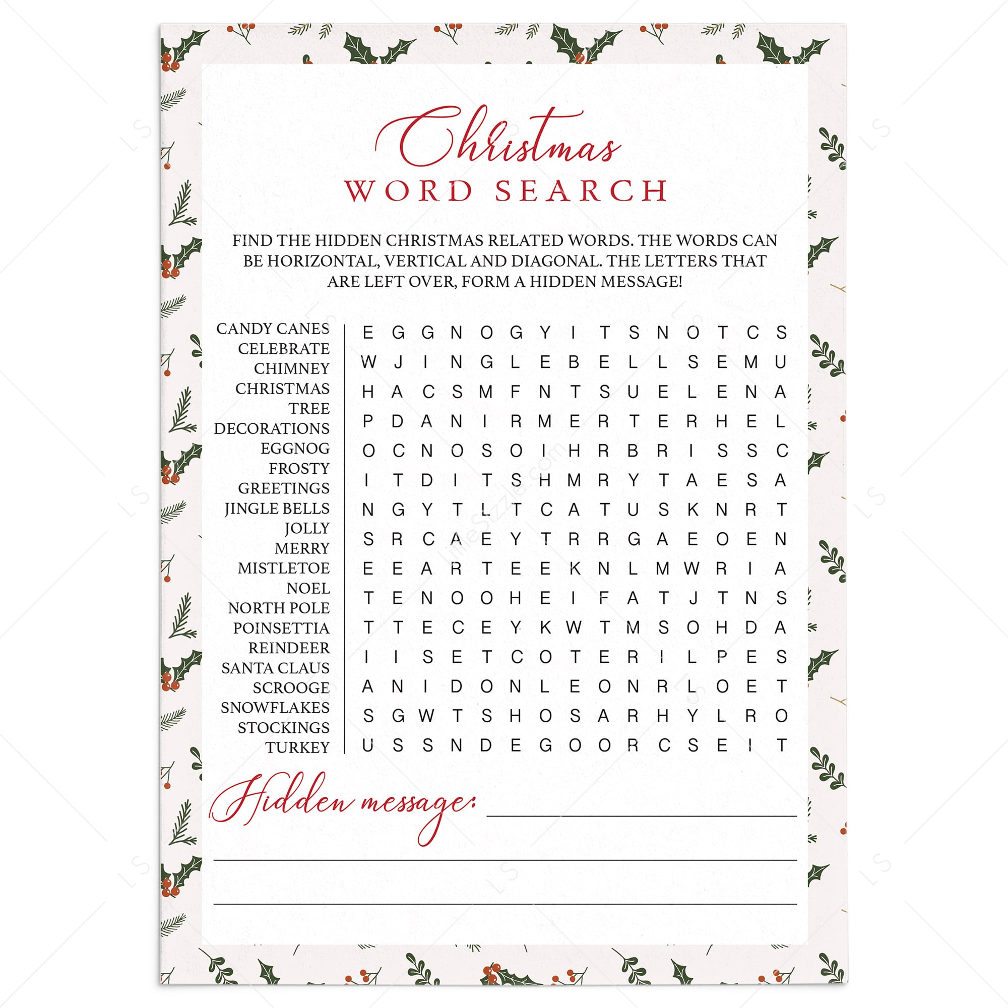Holiday Word Search Game Instant Download by LittleSizzle