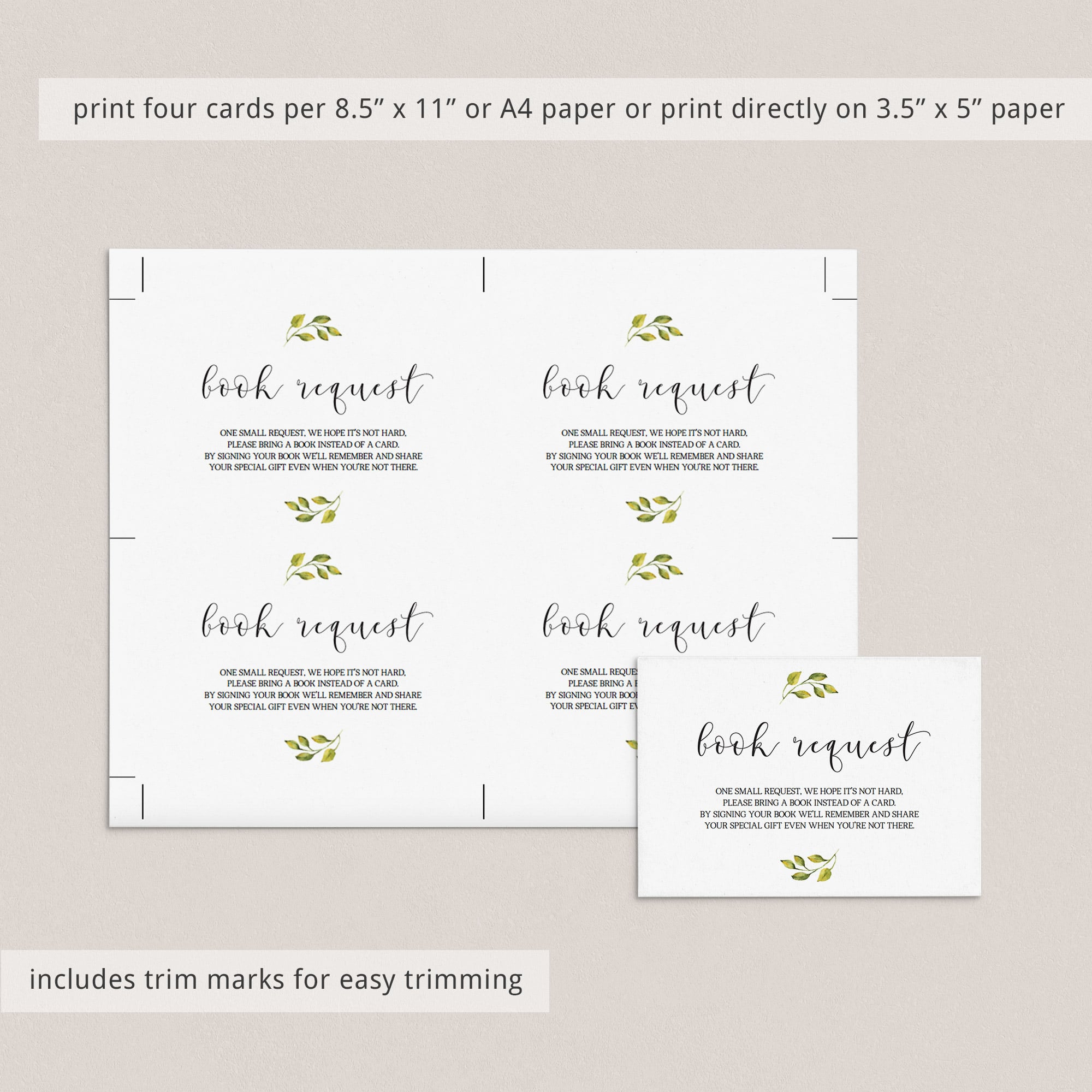 Watercolor green leaf on baby shower invitation inserts by LittleSizzle