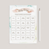 Prefilled baby shower bingo cards with watercolor background by LittleSizzle
