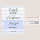 Blue and White Boy Baby Shower Welcome Sign Printable