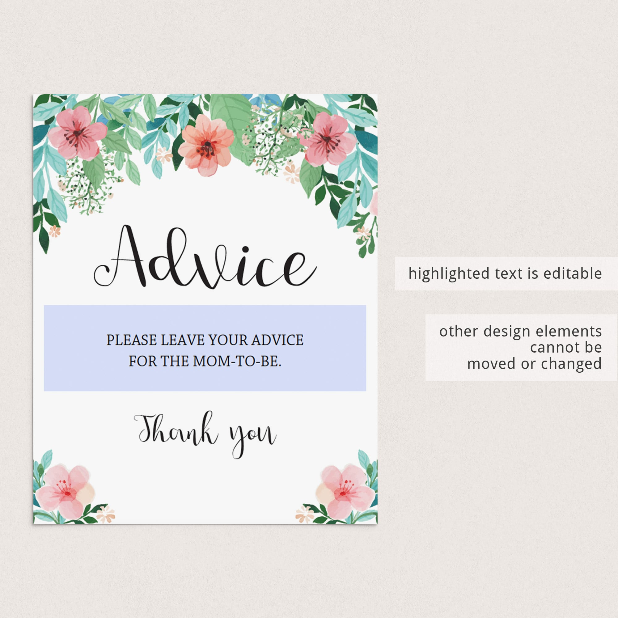 Watercolor florals baby shower decor printable by LittleSizzle