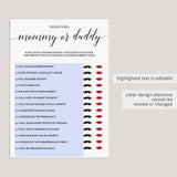 Co-ed Baby Shower Game Mommy or Daddy