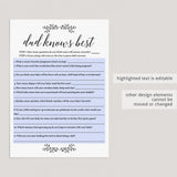 Editable Baby Shower Game Dad Knows Best