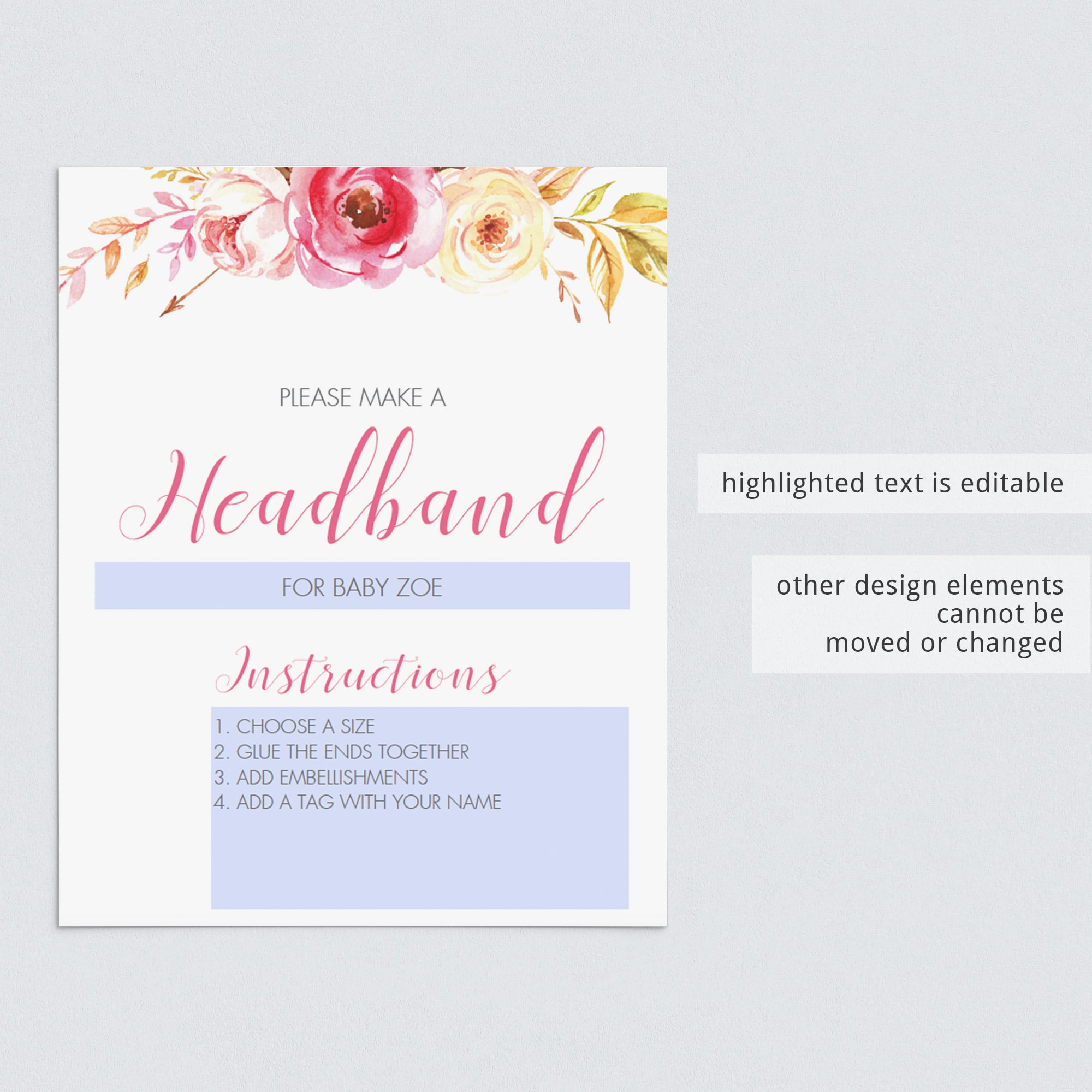 DIY baby shower headband making station sign by LittleSizzle