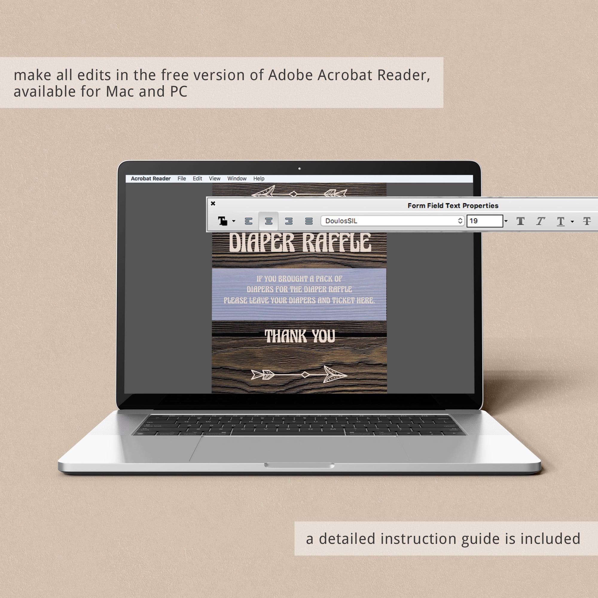 Editable diaper raffle game sign for rustic baby shower by LittleSizzle