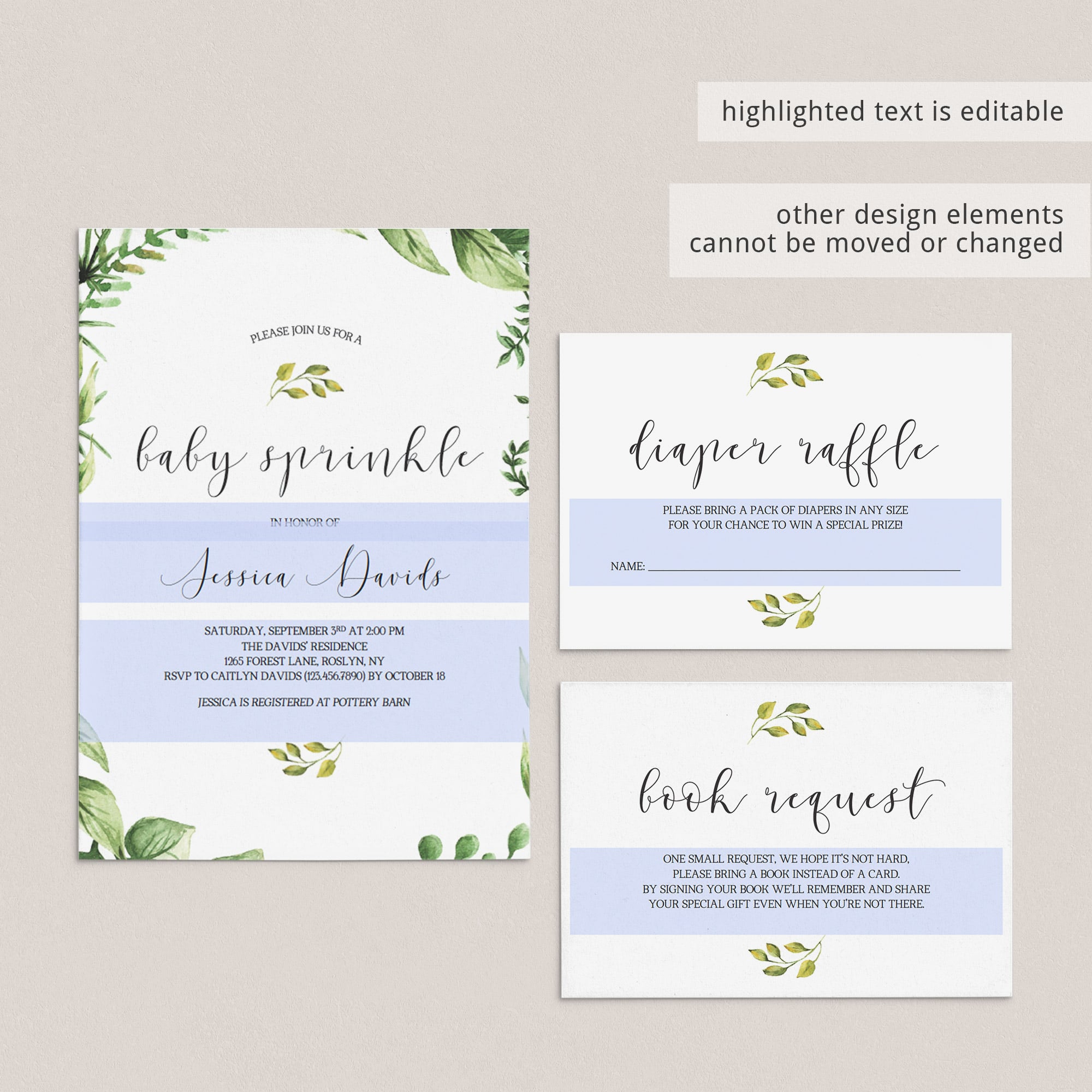 Watercolor green wreath baby sprinkle invite download by LittleSizzle