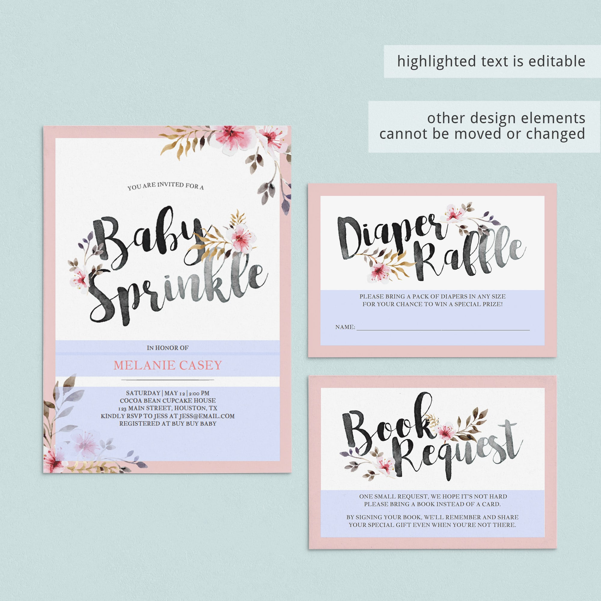 Pink flowers baby sprinkle invitation template by LittleSizzle