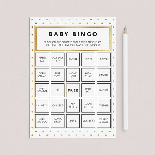 Gold Glitter Shower Printable Bingo Cards