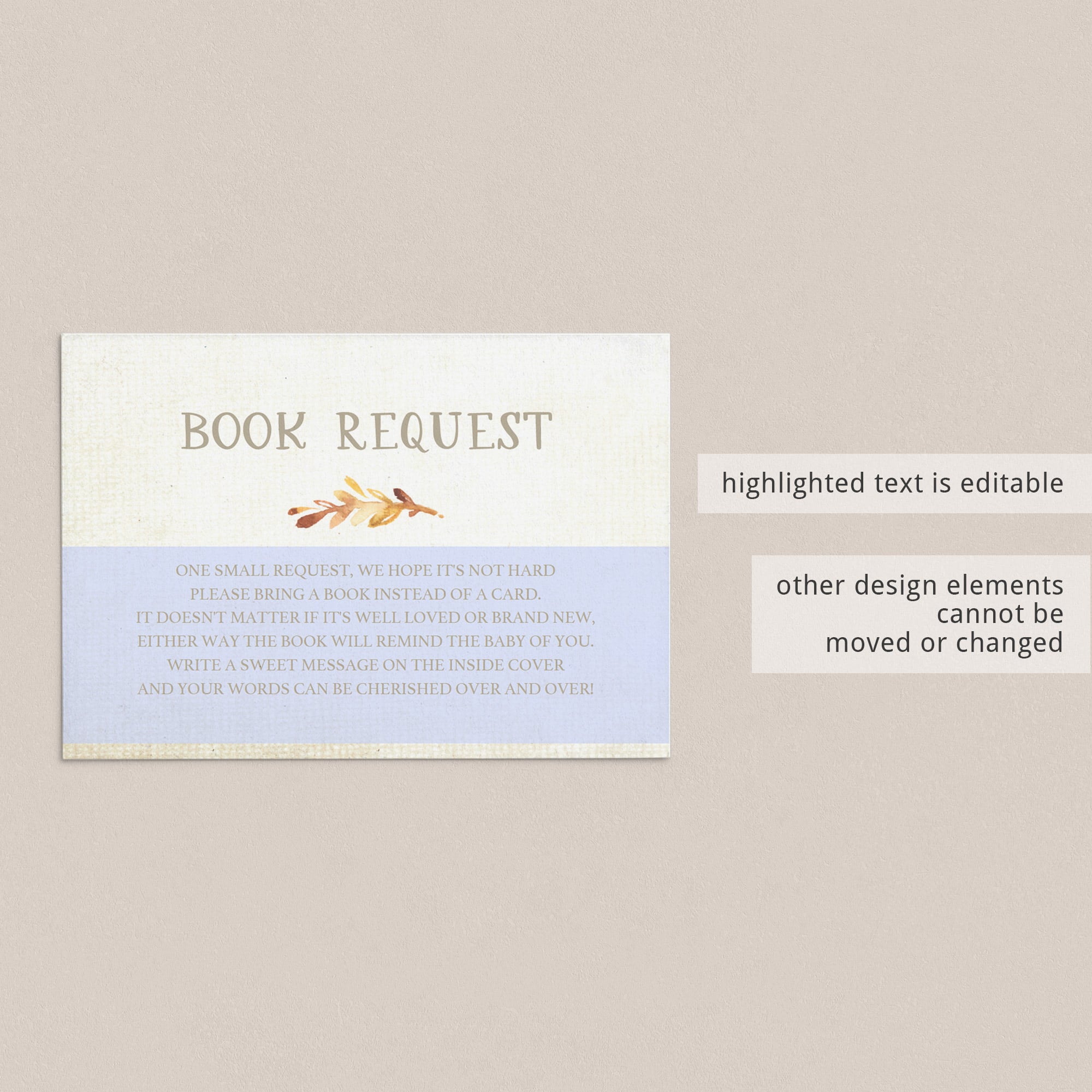 Watercolor leaf baby shower book request card by LittleSizzle