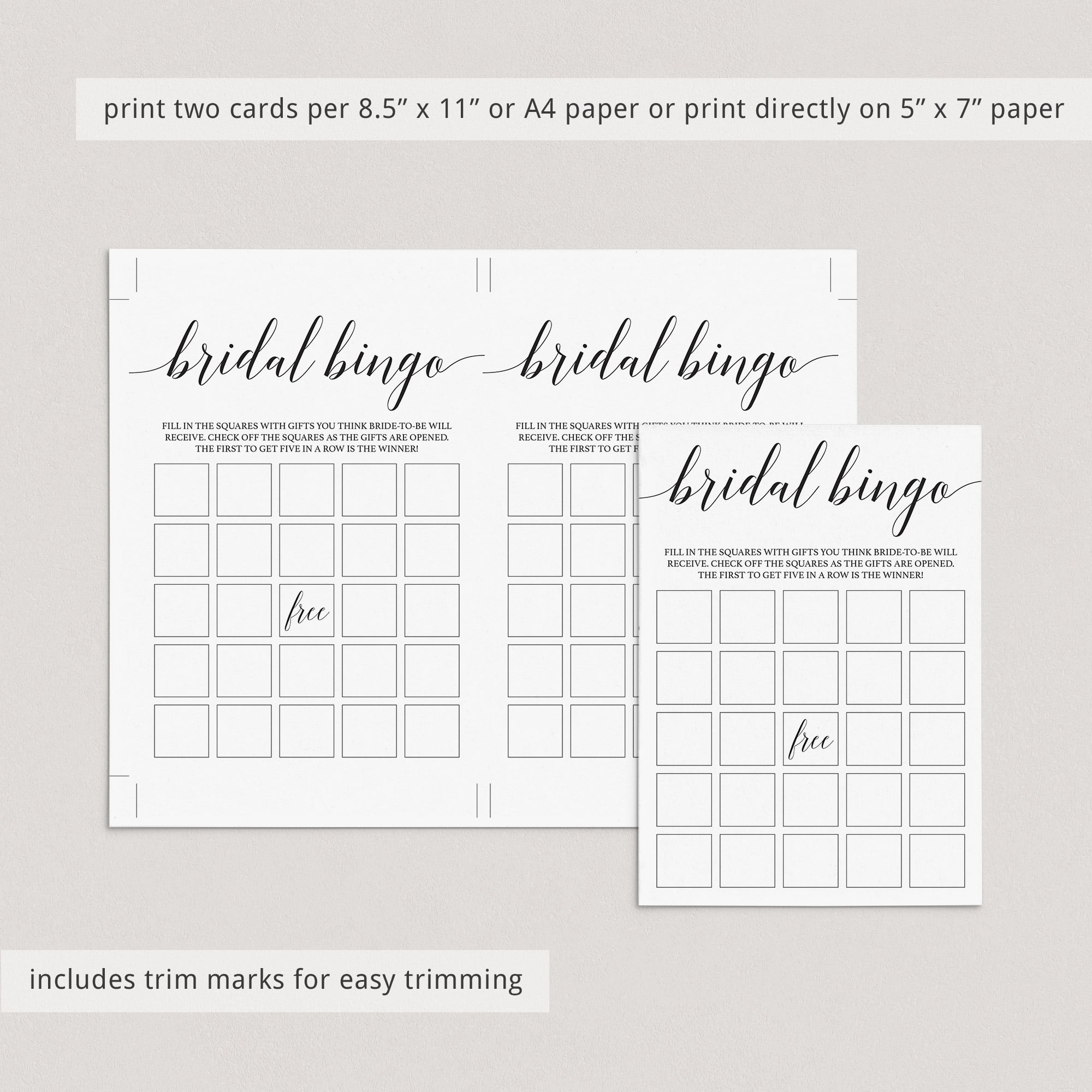 Simple bridal bingo cards printable by LittleSizzle