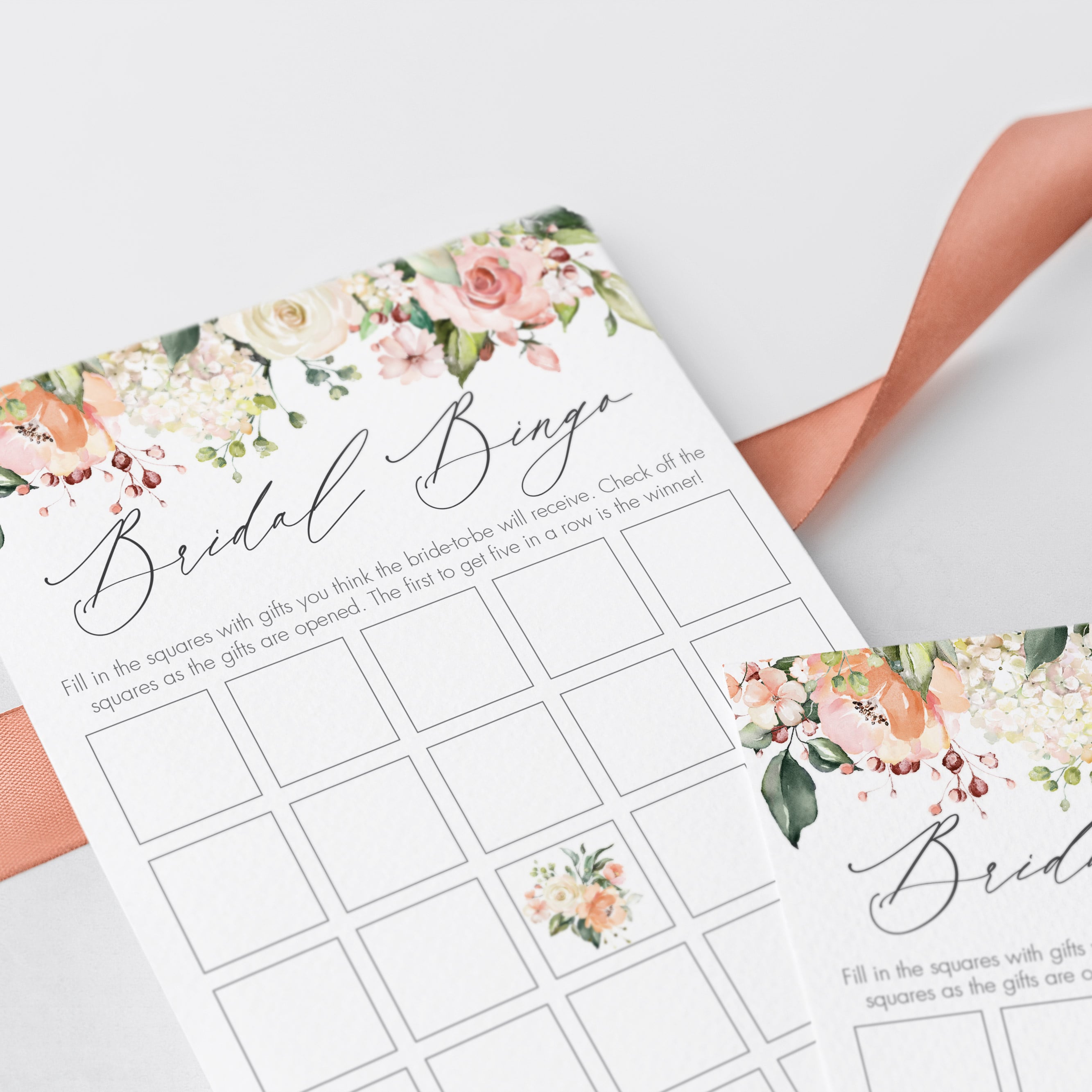 watercolor flowers wedding shower bingo cards