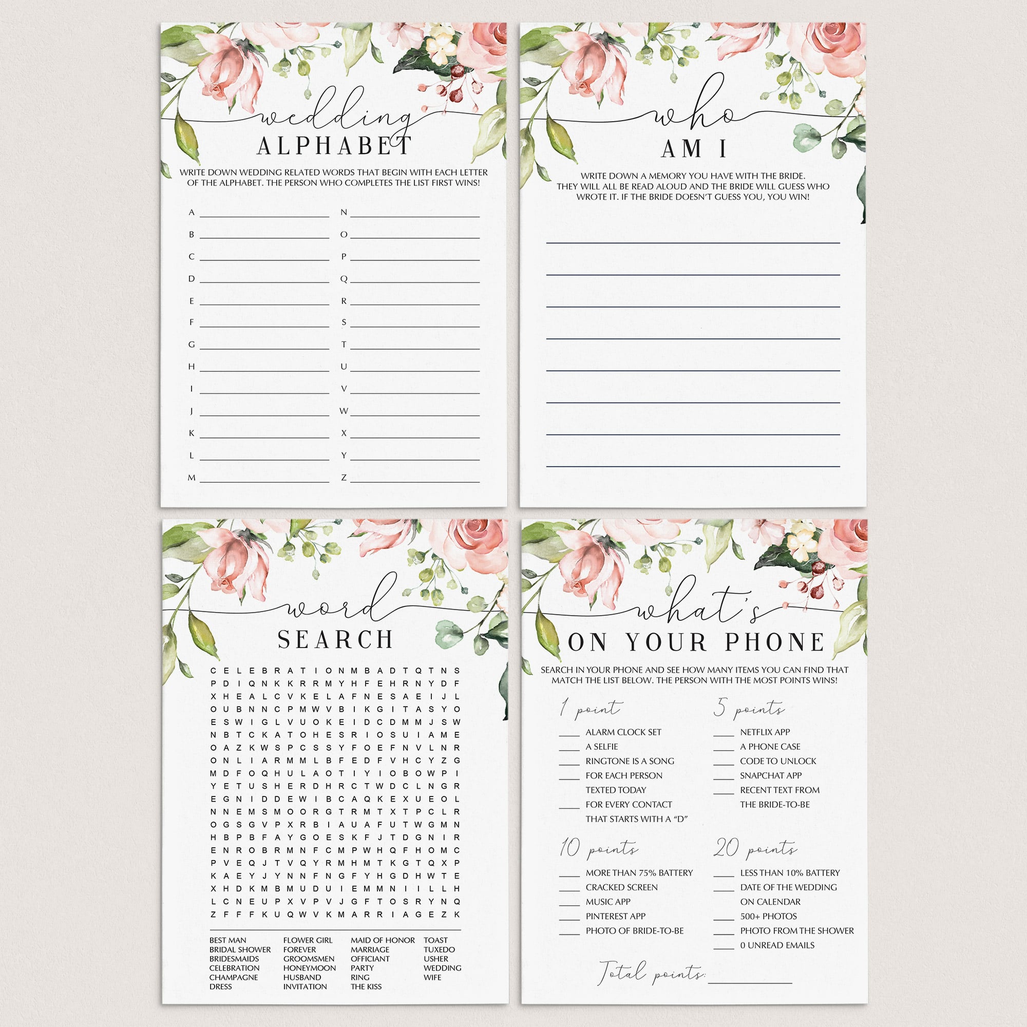 editable bridal shower games set templates by LittleSizzle