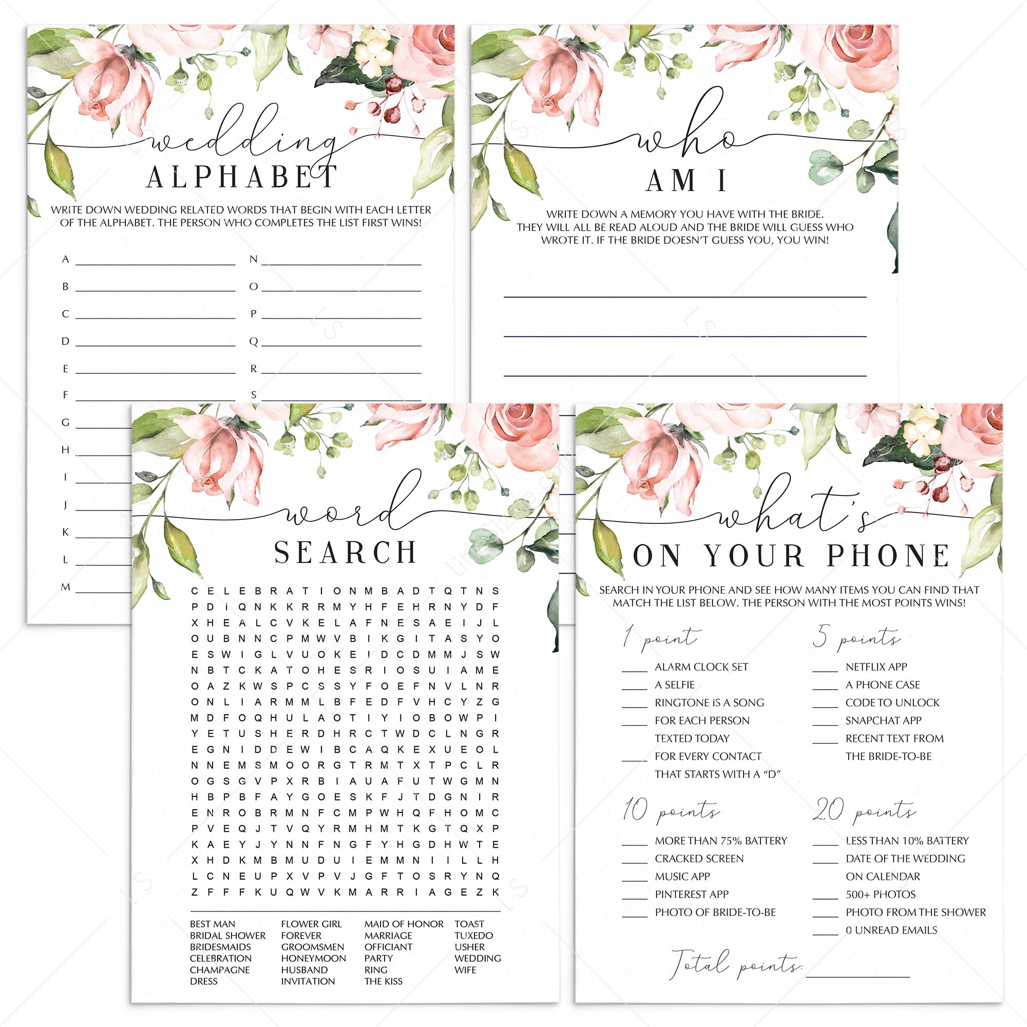 editable bridal shower games set templates by LittleSizzle