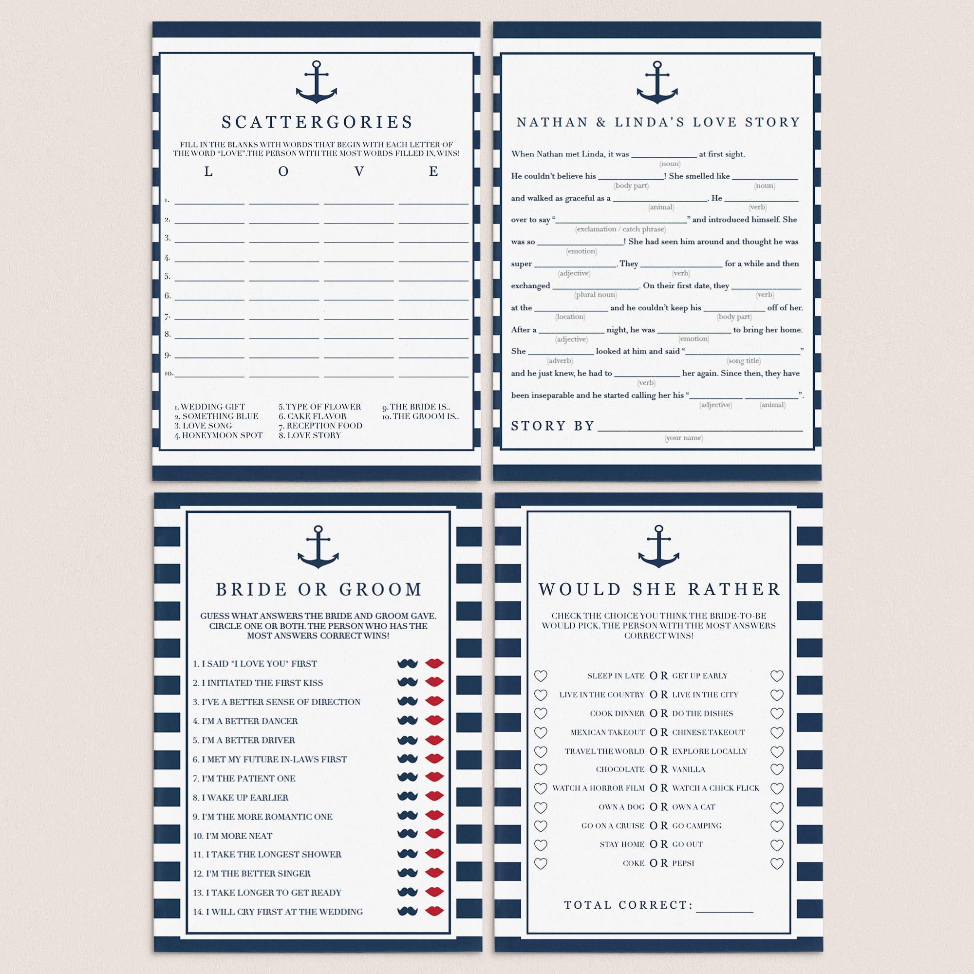 editable bridal shower games templates bundle by LittleSizzle