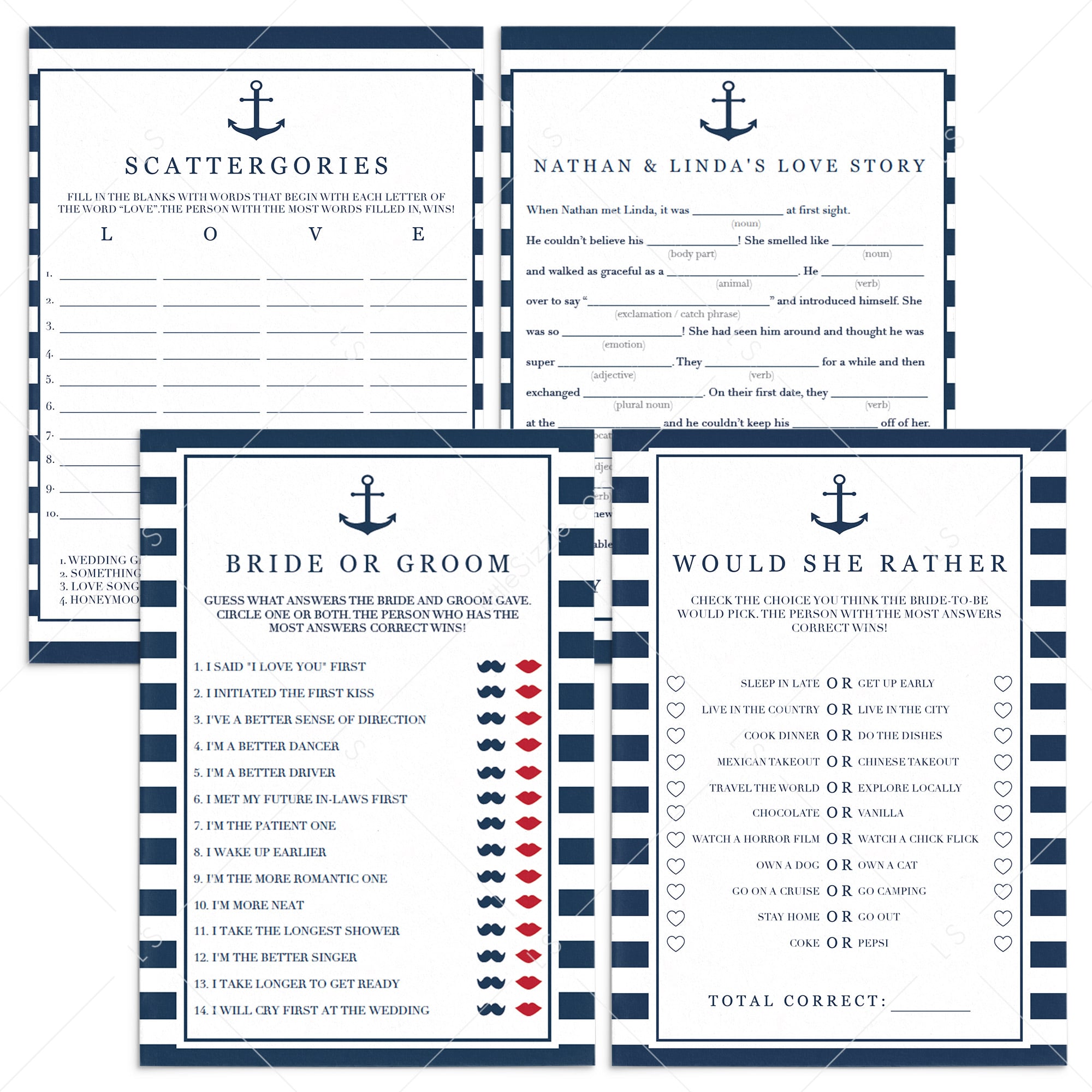 editable bridal shower games templates bundle by LittleSizzle