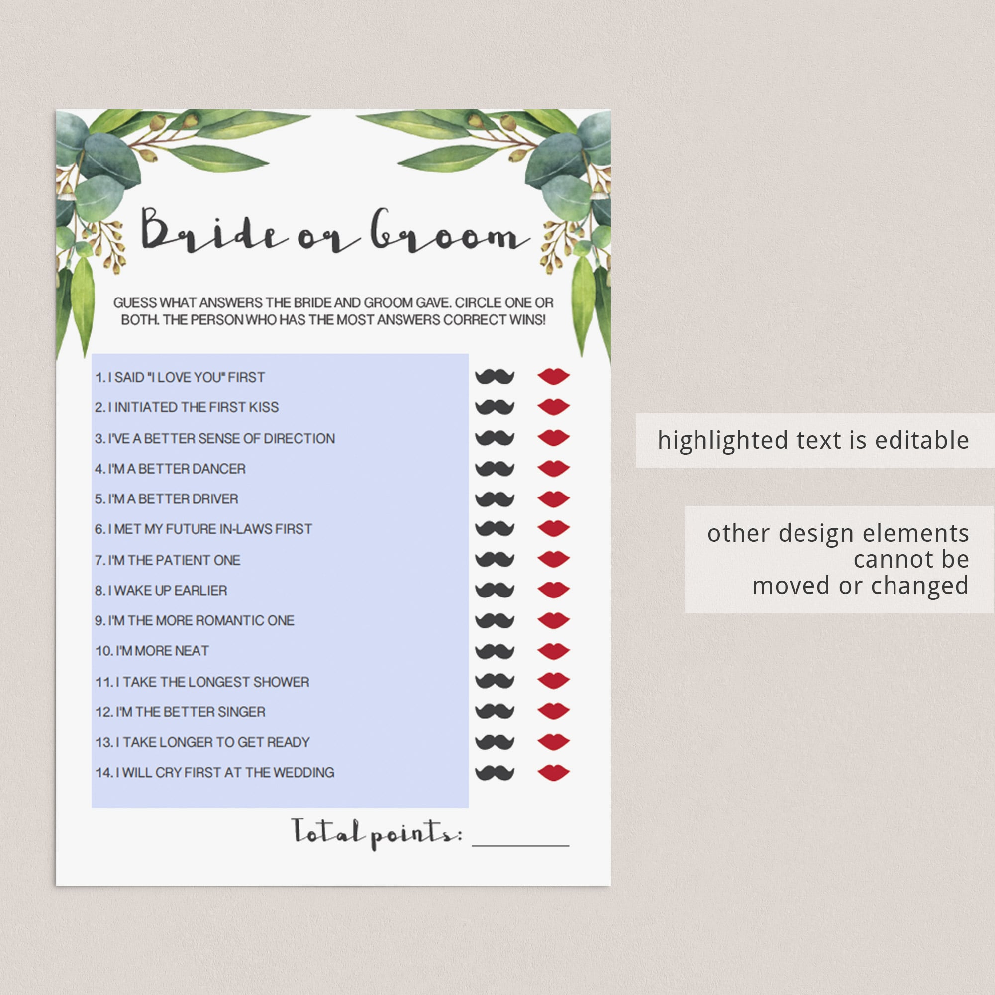 editable bridal shower games printable greenery