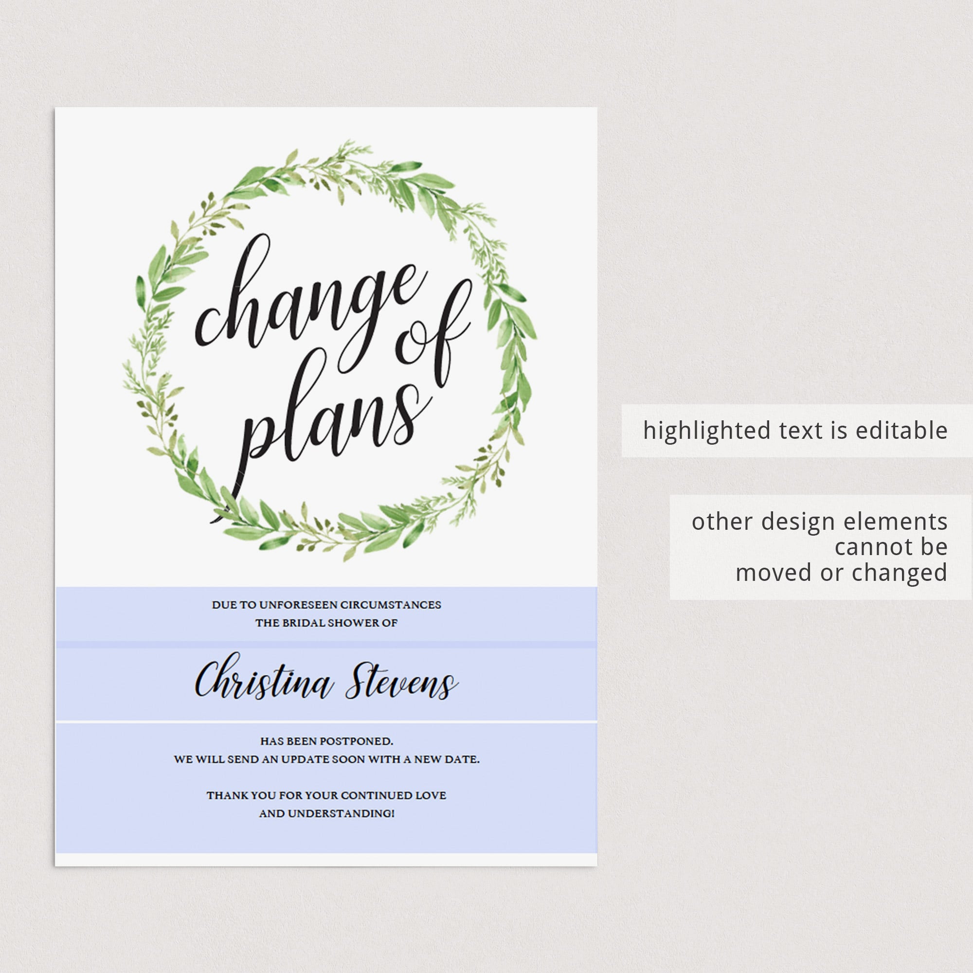 Printable postponed bridal shower cards by LittleSizzle