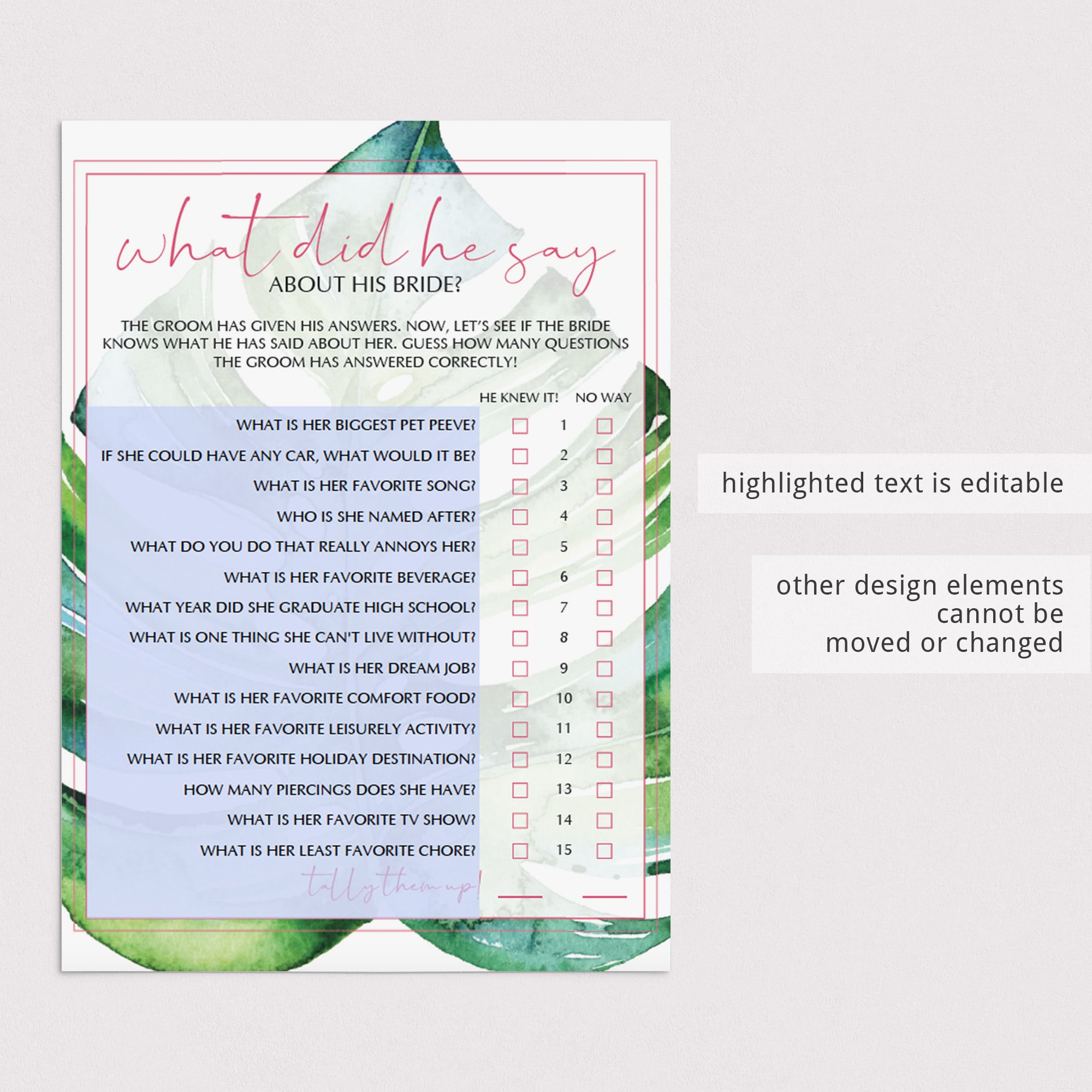 tropical bridal shower games printables