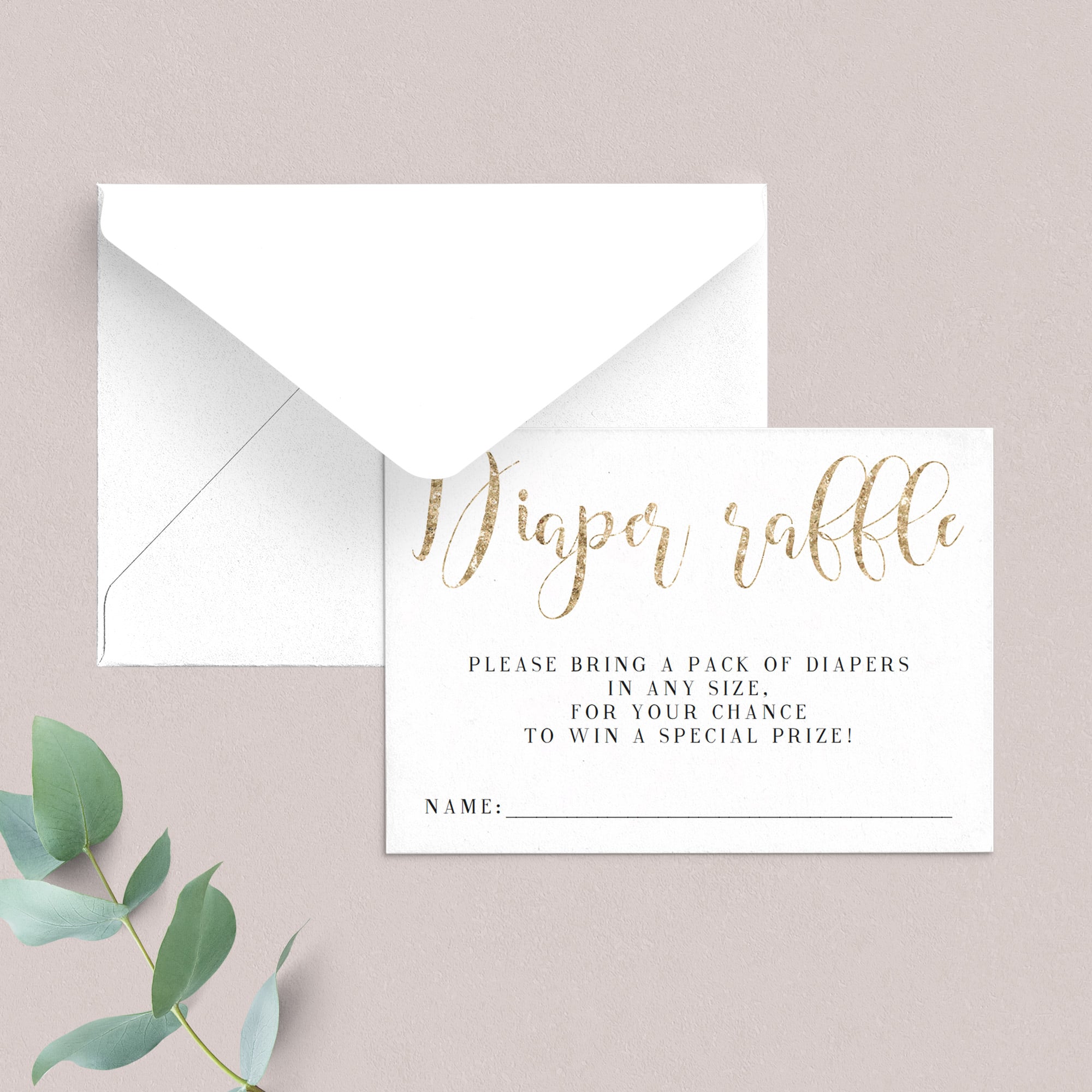 Gold Calligraphy baby shower diaper raffle ticket printable by LittleSizzle