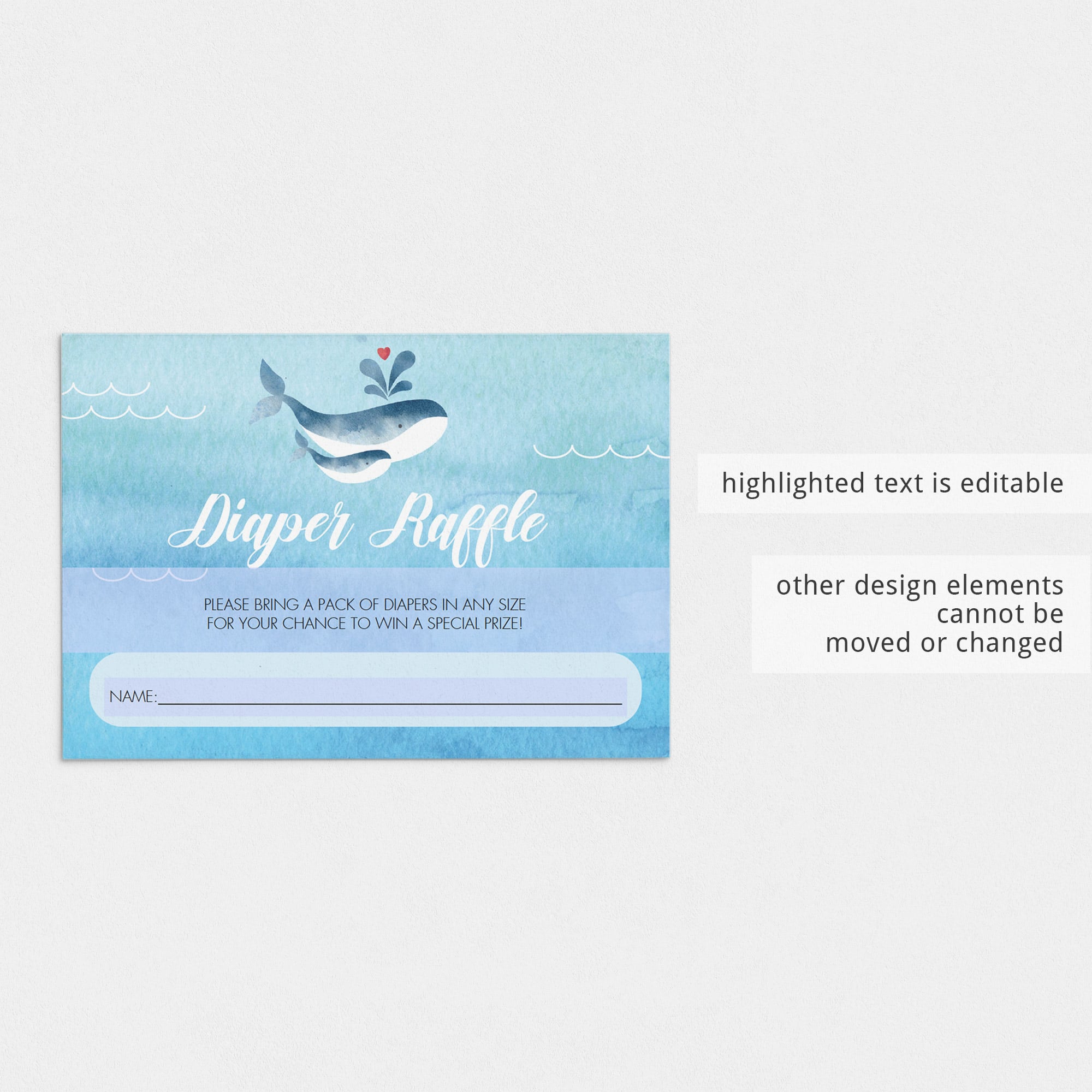 Watercolor whale on baby shower card by LittleSizzle