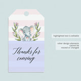 Pink Party Supplies Elephant Theme Instant Download