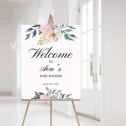 Watercolor Floral Welcome Sign Template by LittleSizzle