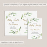 Greenery and Gold Baby Shower Invite Template Instant Download
