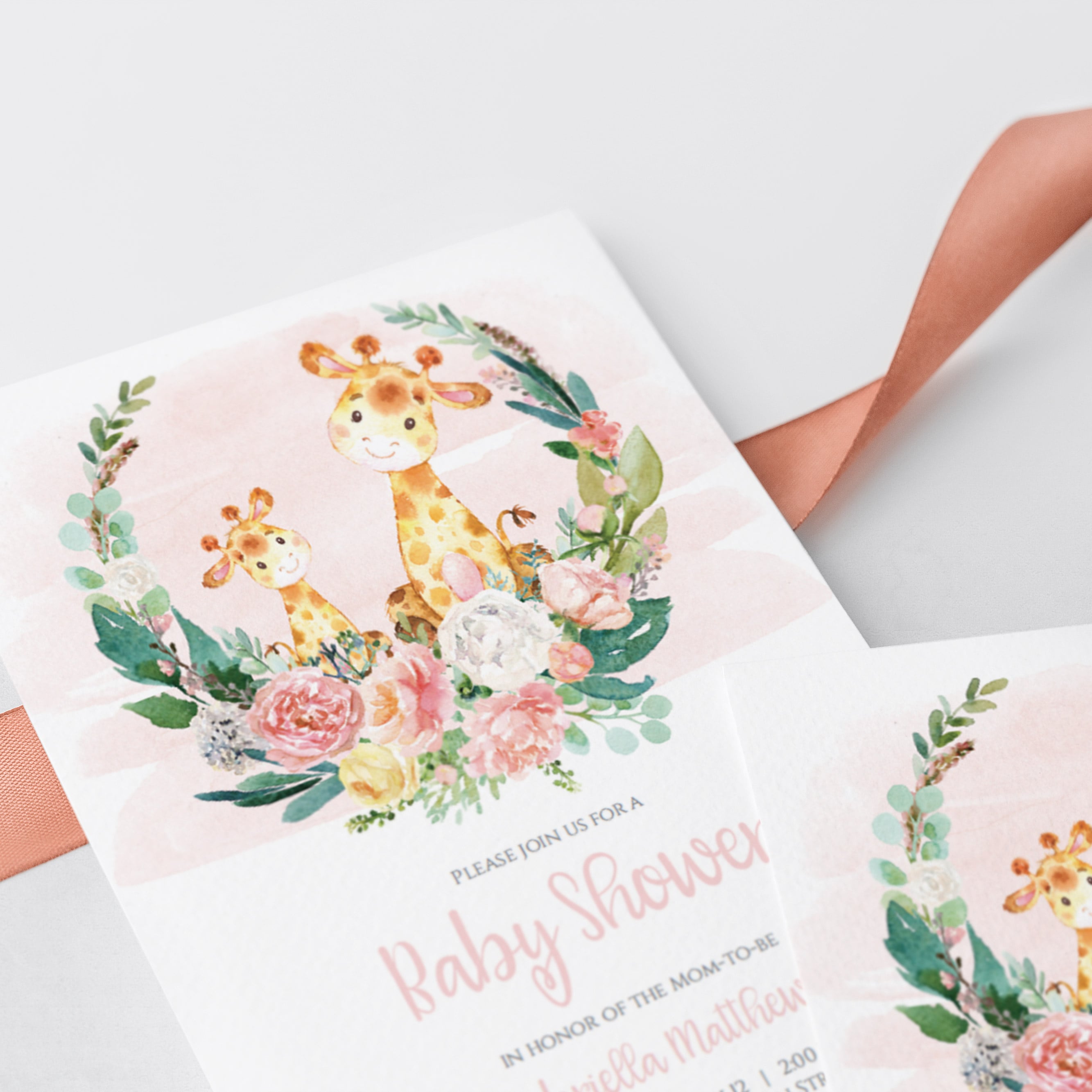 Floral giraffe baby shower invitation template by LittleSizzle