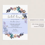 Purple Bridal Shower Invitation Template Floral Theme