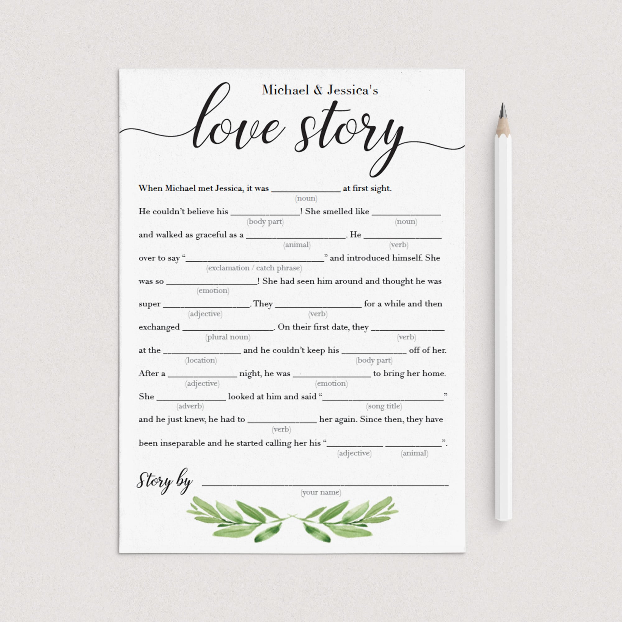 a love story mad libs for wedding shower