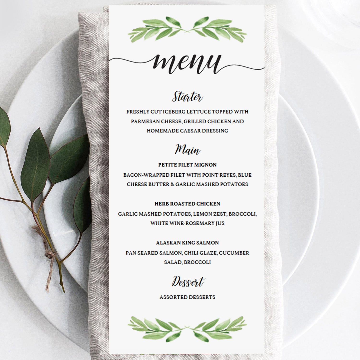 Greenery Menu Card Template by LittleSizzle