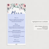 Pink Flowers Bridal Shower Menu Template