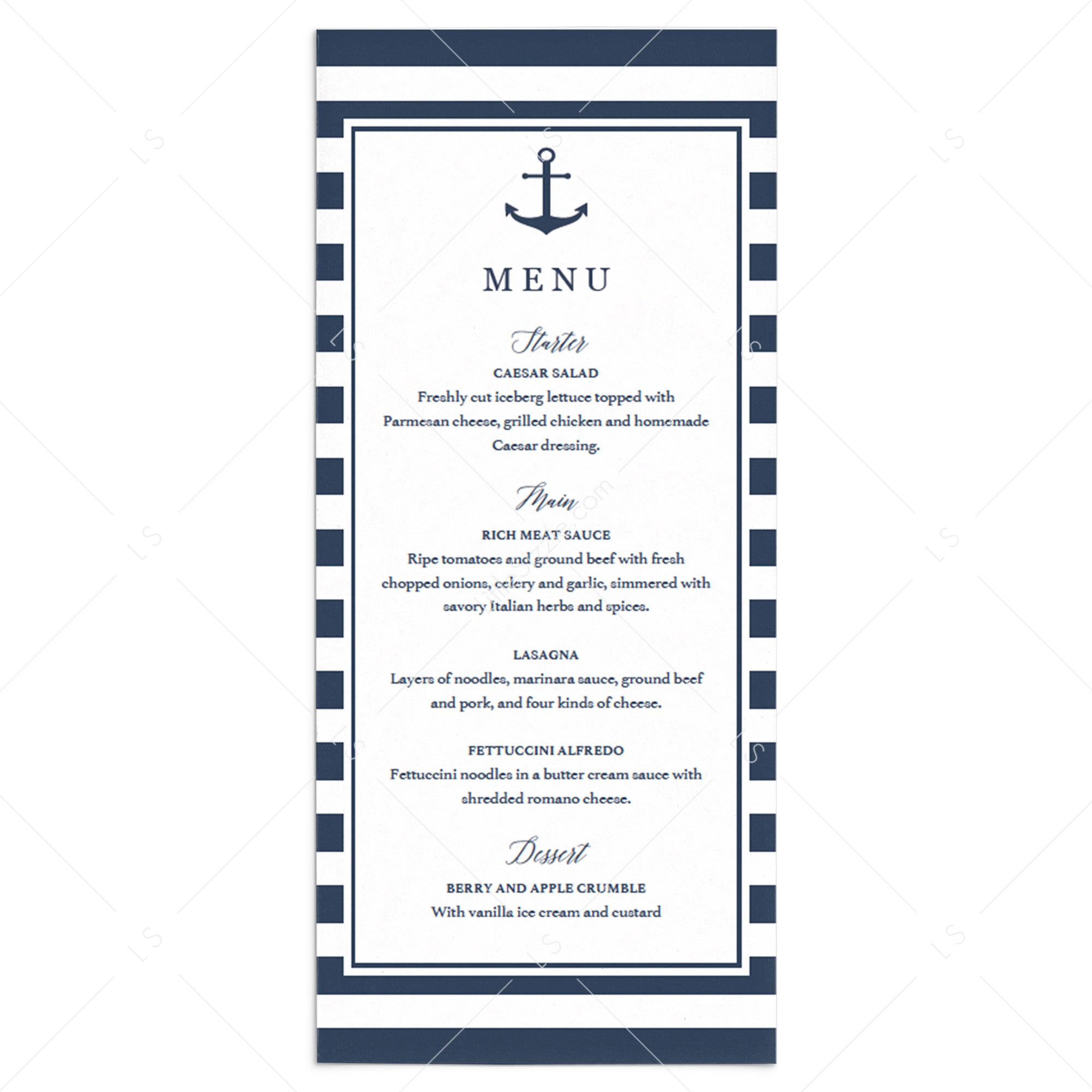 Editable menu cards template nautical theme by LittleSizzle