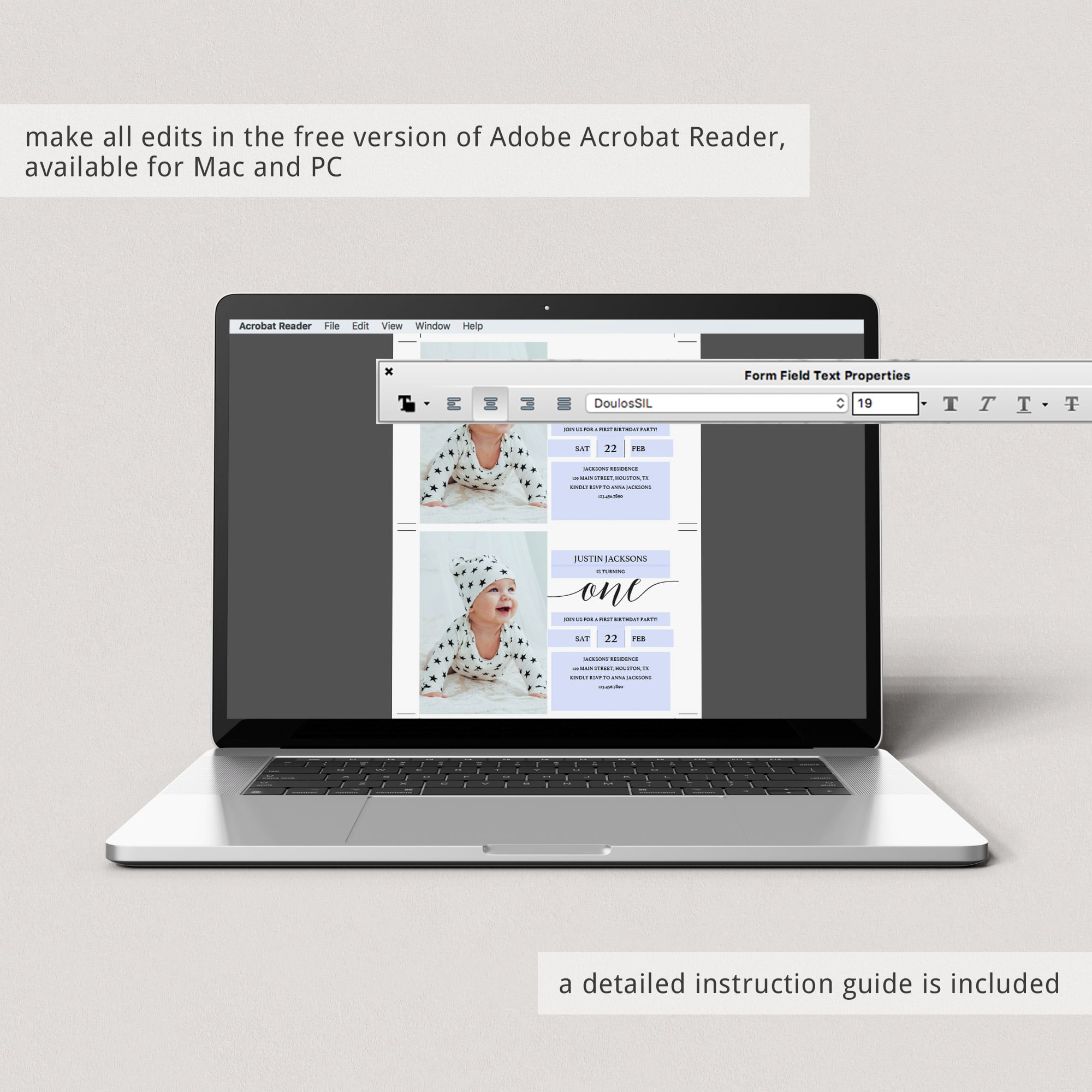 Simple first birthday invitation editable template by LittleSizzle