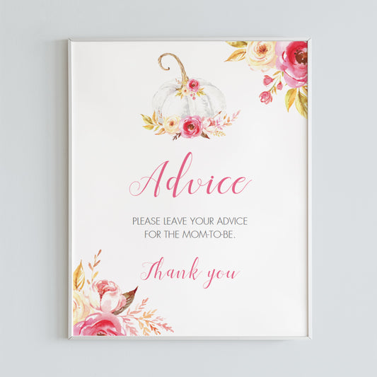 fall baby shower advice for mom to be printable table sign by LittleSizzle