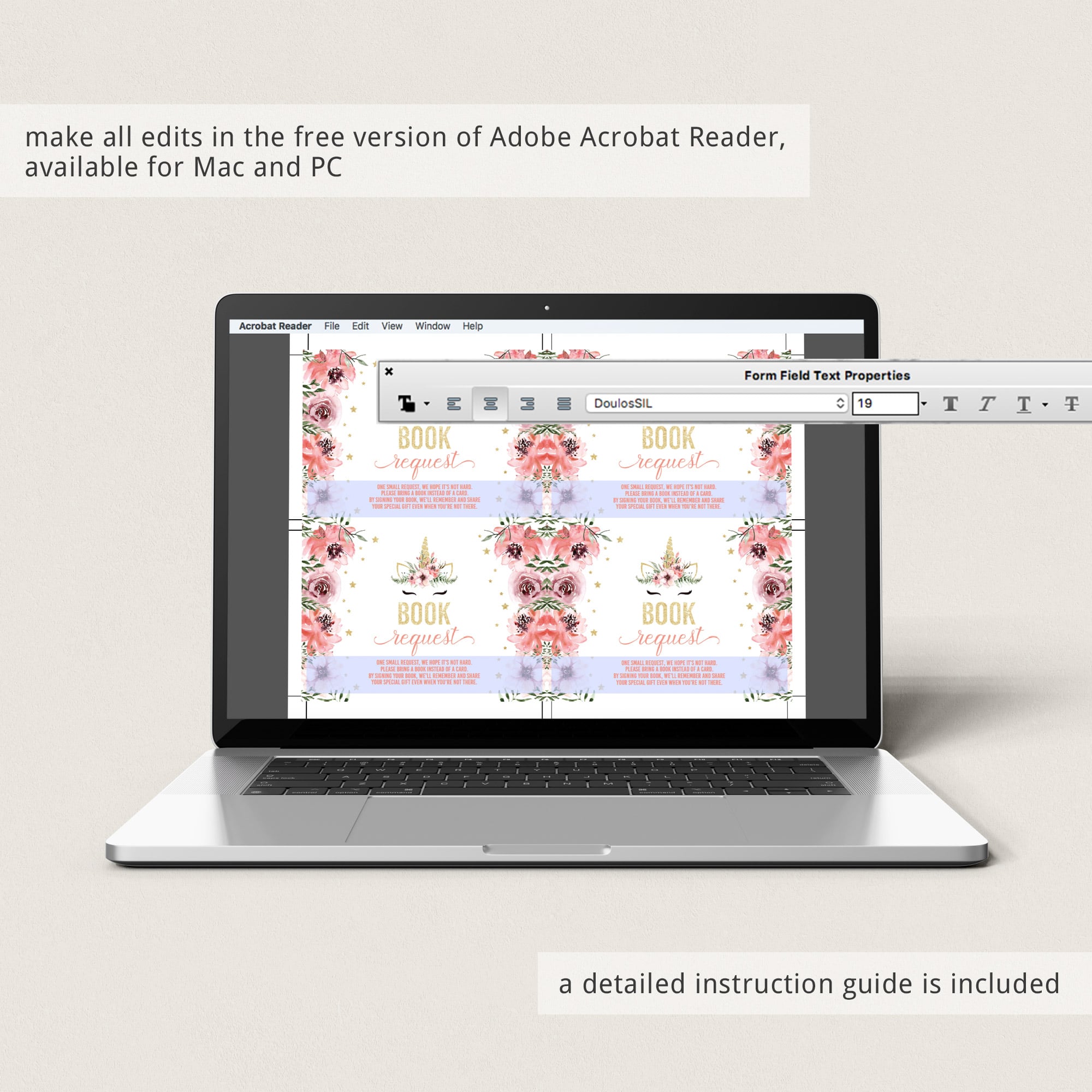 Instant download unicorn baby party bring a book card template by LittleSizzle