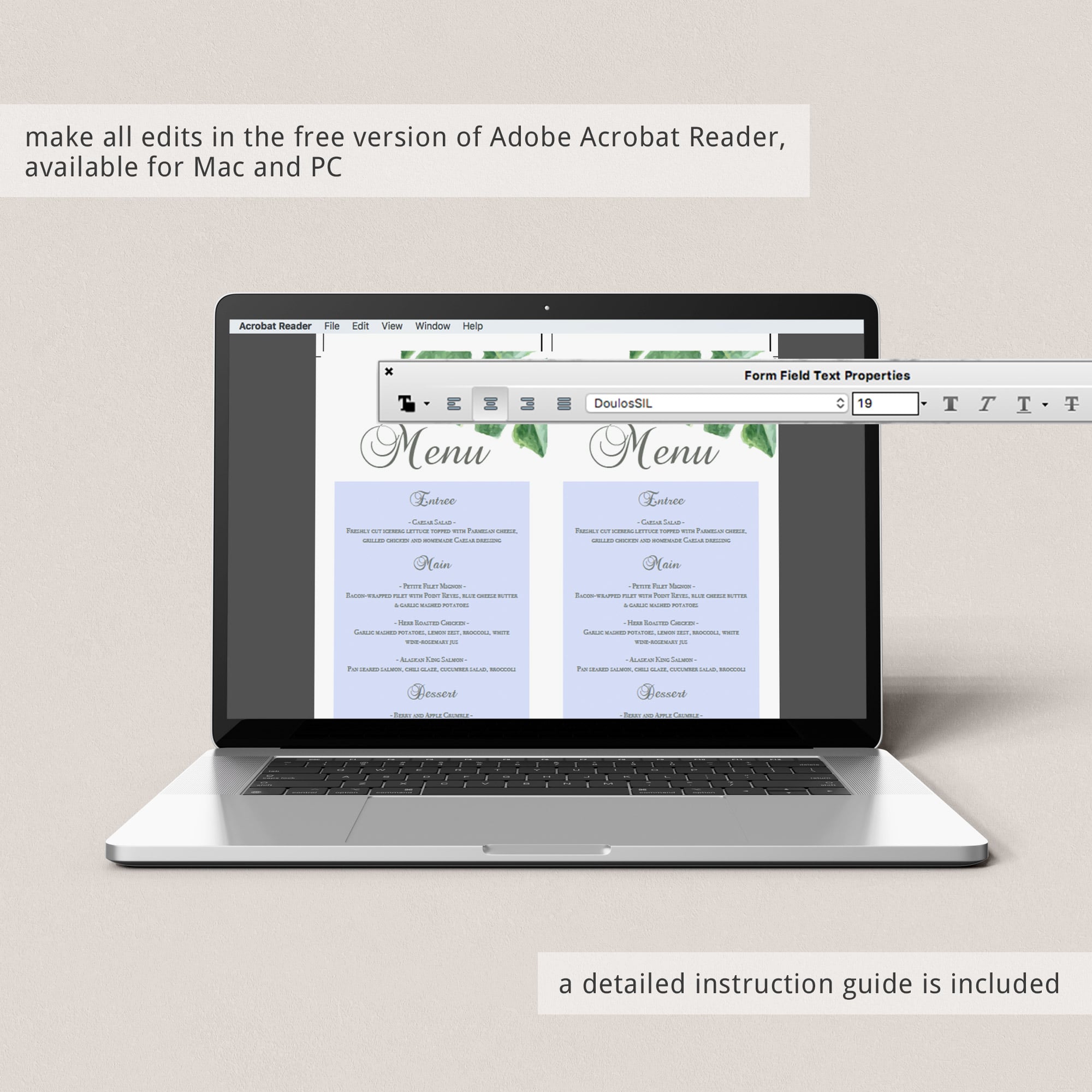 Botanical menu cards printable by LittleSizzle