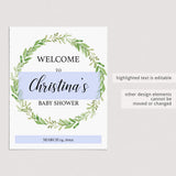 Greenery Wreath Baby Shower Welcome Sign Template