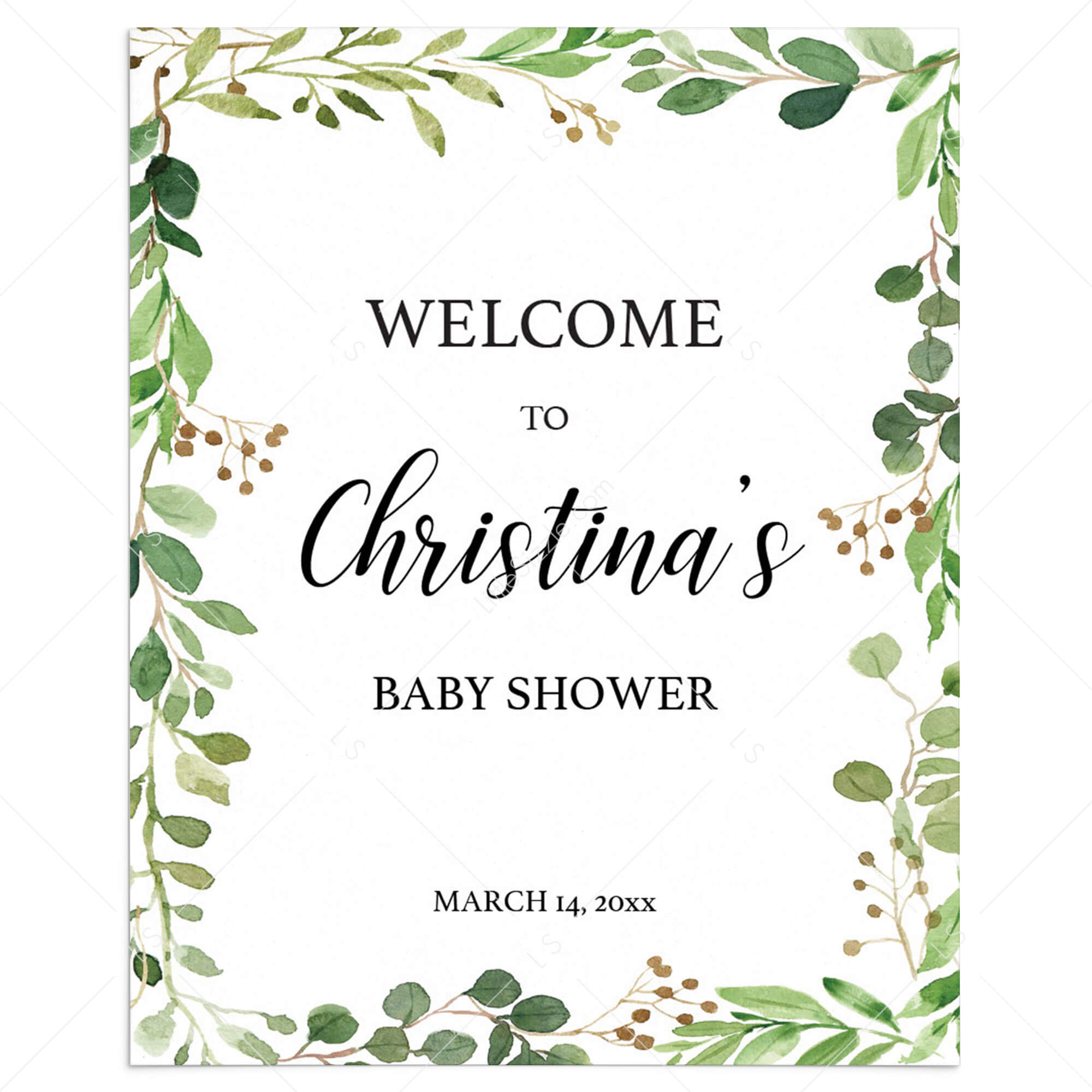 Greenery baby shower welcome sign template | Instant download