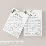 Baby Shower Bingo Cards Printable Greenery and Gold