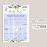 Gold And Greenery Baby Shower Bingo Cards Prefilled