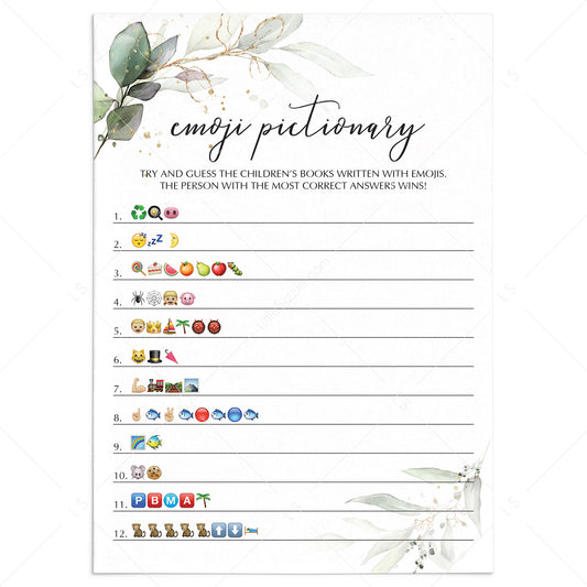 Baby Shower Emojis Game Printable Greenery and Gold Theme by LittleSizzle
